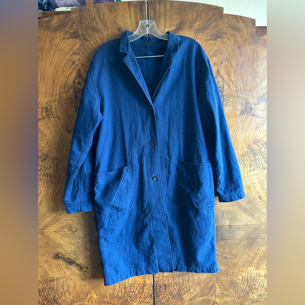 EUC Uniqlo Linen-Cotton Navy Duster Small